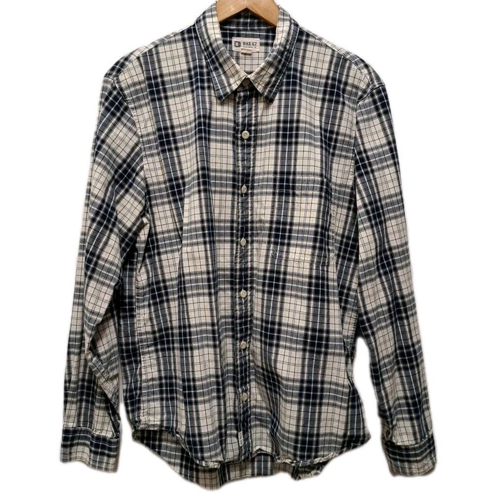 BKE Y2K Vintage 67 Long Sleeve Shirt Mens L Blue Plaid 100% Cotton Button Up